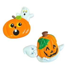 Halloween Pumpkin and Ghost Plastic Brooch Pin Set